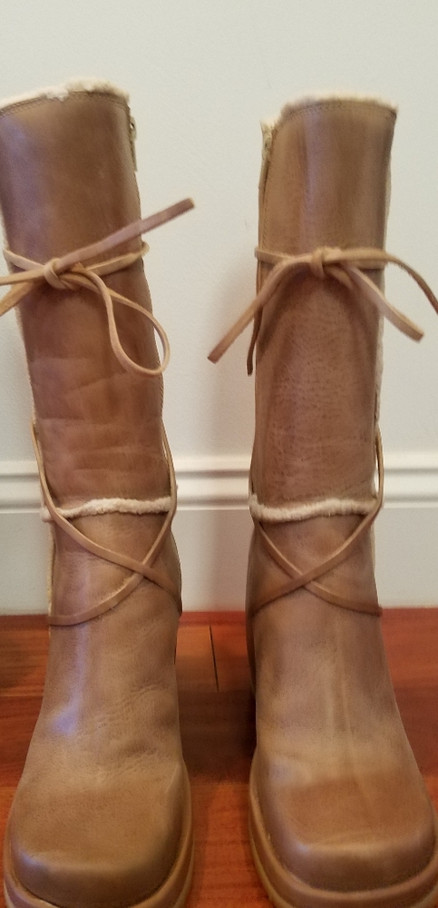 Destroy Wedge Boots with Fur Trim & Leather Straps